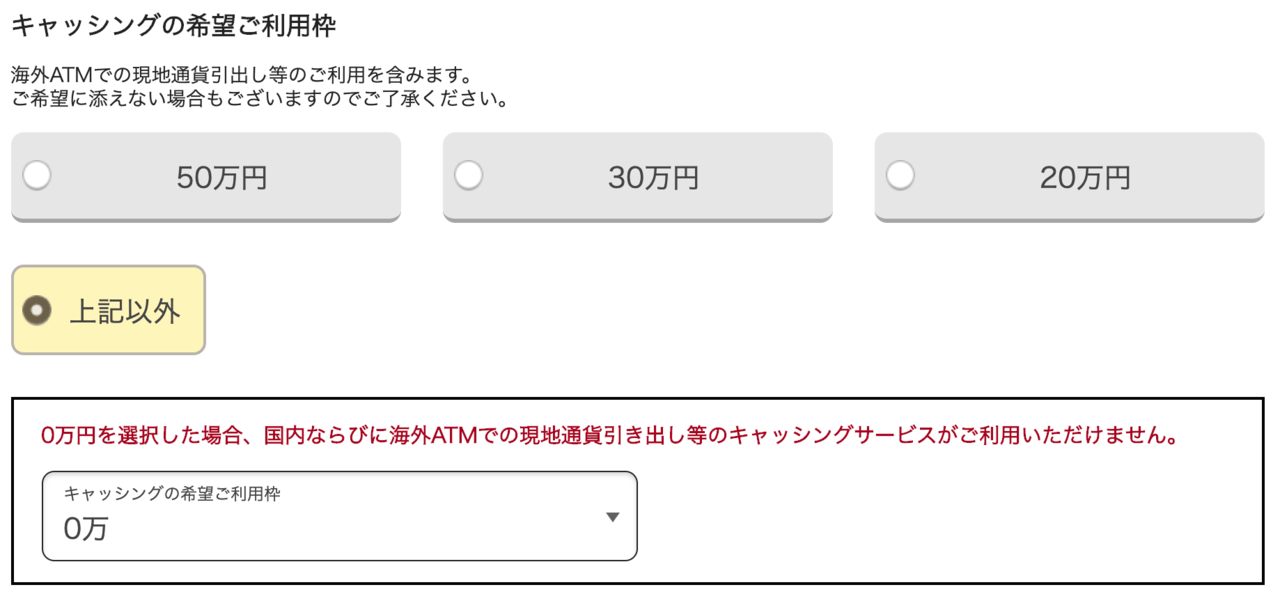 エポスカードのキャッシング枠申し込み欄