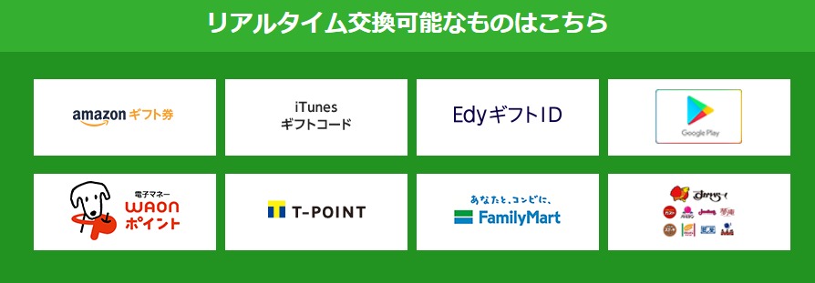オリコカードザポイントのリアルタイム交換可能な商品